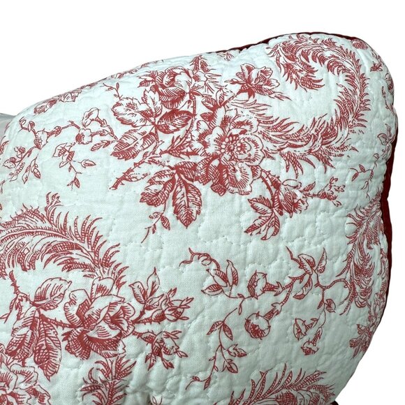 NEW Set of Two Pillows Red Toile Quilted Cotton 20" French Country Holiday - Picture 3 of 7